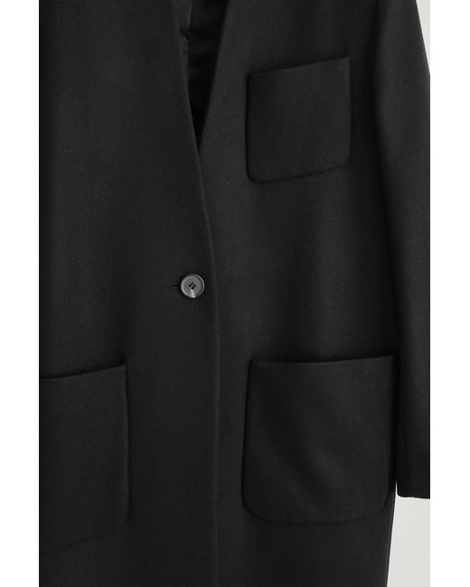 COS Black Collarless Wool-Cashmere Long Coat