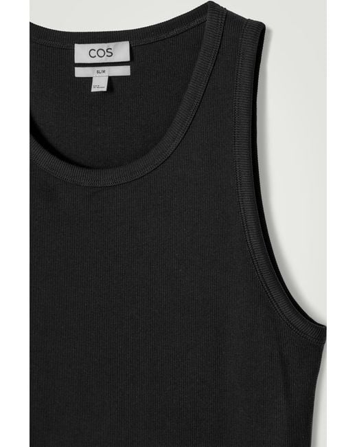 COS Black Slim Ribbed Cotton Tank Top for men