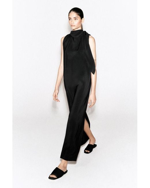 COS Black Draped Tie-Detail Turtleneck Maxi Dress
