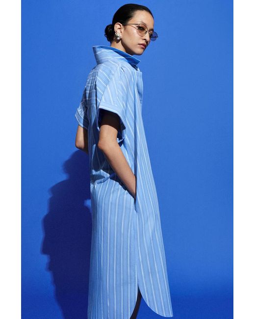 COS Blue Striped Short-Sleeved Cotton Shirt Dress