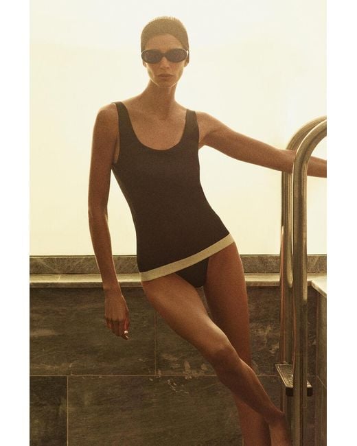 COS Black Colour-Block Scuba Tank Swimsuit