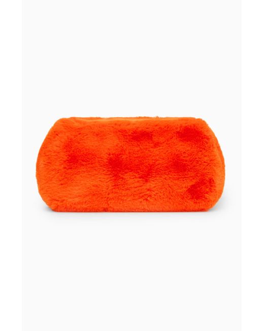 COS Red Oversized Faux Fur Clutch