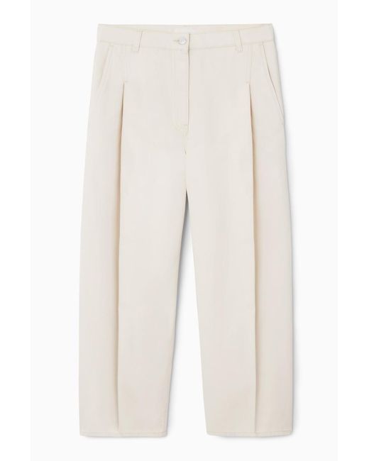 COS White Pleated Barrel-leg Denim Pants