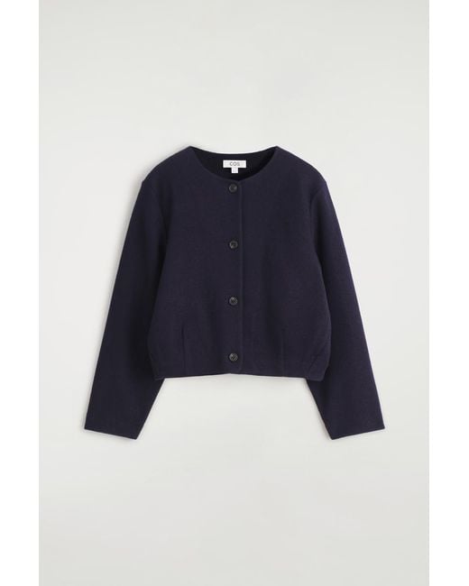 COS Blue Boiled Merino Wool Cardigan