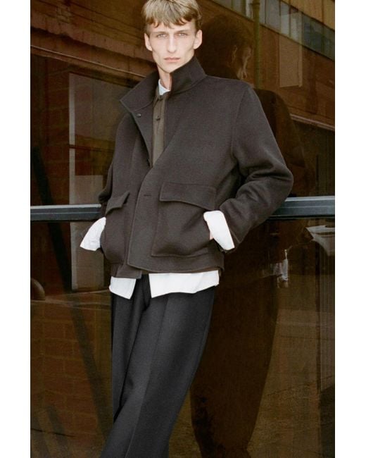 COS Black Double-Faced Wool Funnel Neck Jacket for men