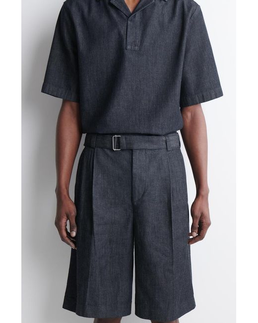 COS Blue Belted Wide-Leg Denim Shorts for men