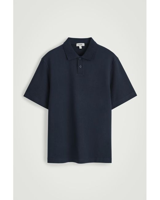 COS Blue Interlock Cotton Polo Shirt for men