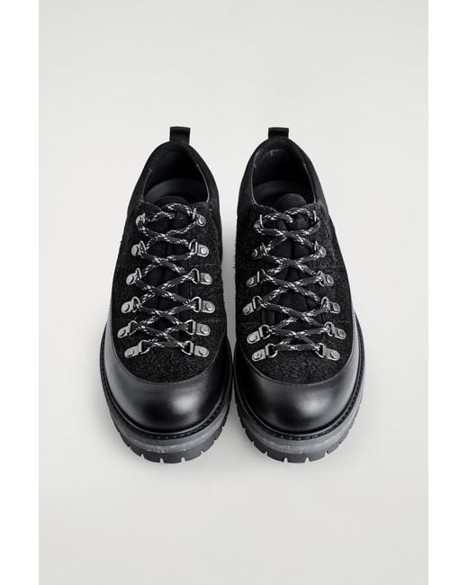 COS Black Leather Hiking Shoes for men
