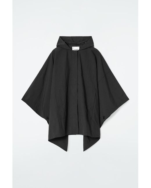 COS Black Hooded Trench Coat Cape