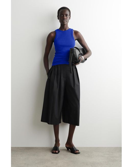 COS Blue Ribbed Cotton Tank Top