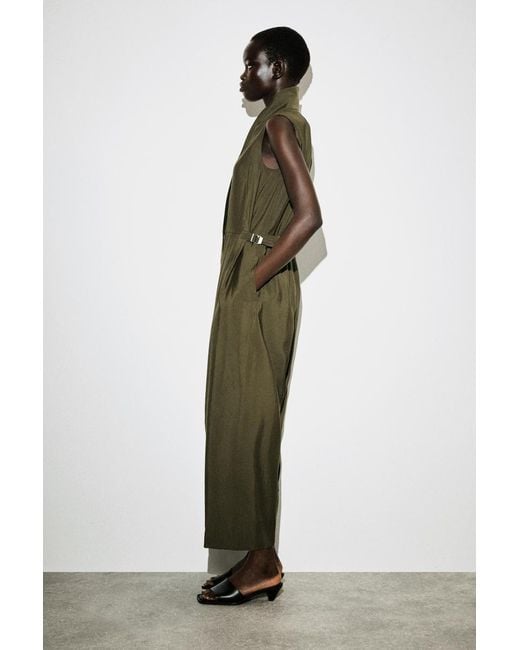 COS Green Shawl-Collar Utility Jumpsuit
