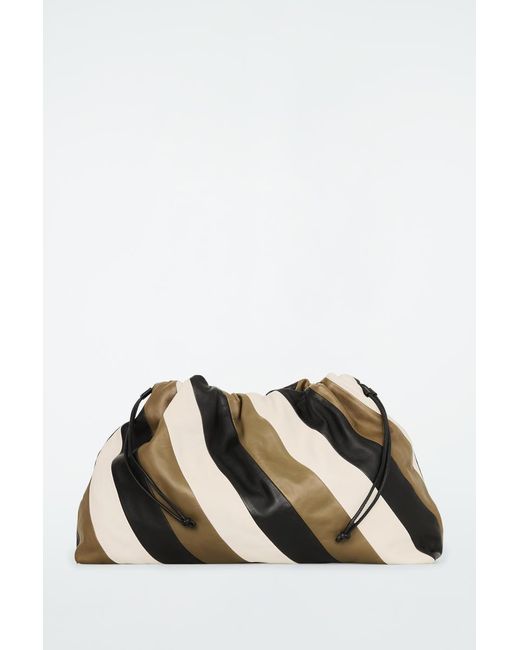 COS Black Cavatelli Striped Oversized Clutch Bag