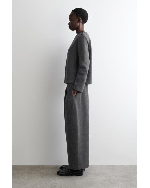 COS Gray Button-Detail Boiled-Wool Sweatshirt