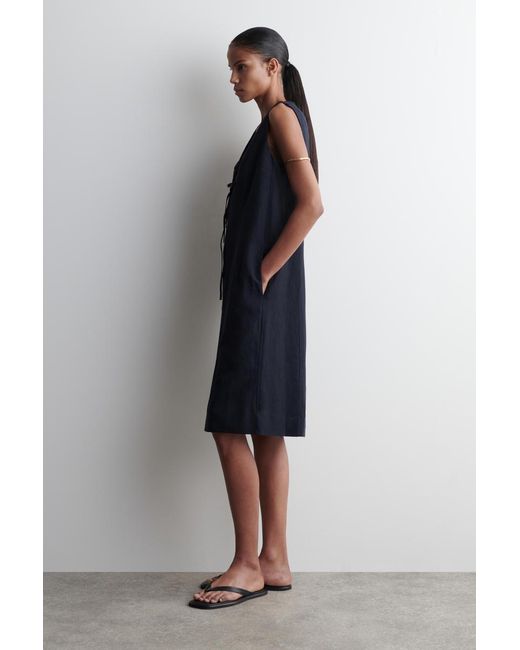chinese dress ladies Maxi linen dress AGRA in Teal Blue