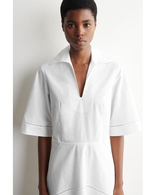 COS White Embroidered Pima Cotton Midi Dress