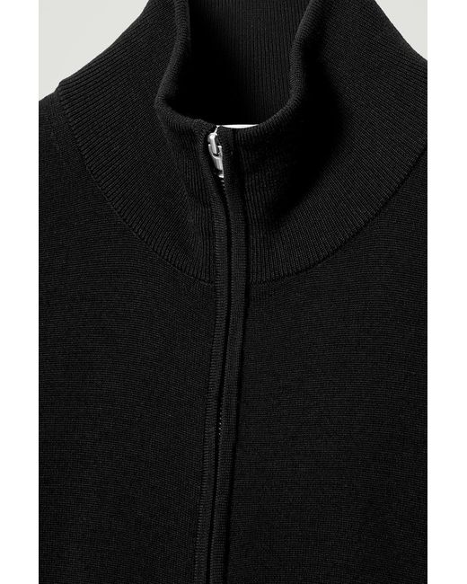 COS Black Funnel-neck Merino Wool Zip-up Cardigan for men