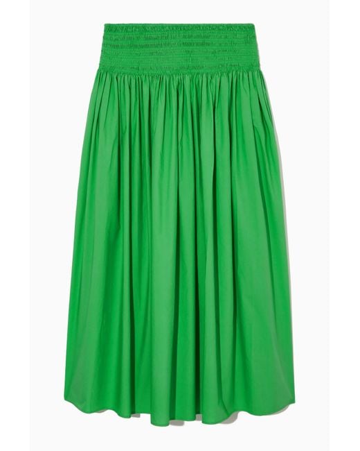 COS Green Smocked Midi Skirt