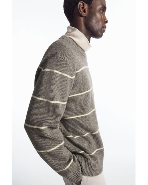 COS Gray Striped Wool And Yak-blend Sweater for men