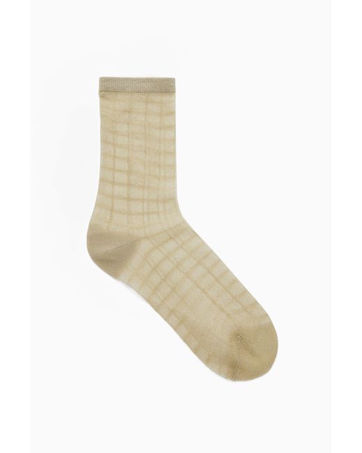 COS White Sheer Checked Ankle Socks