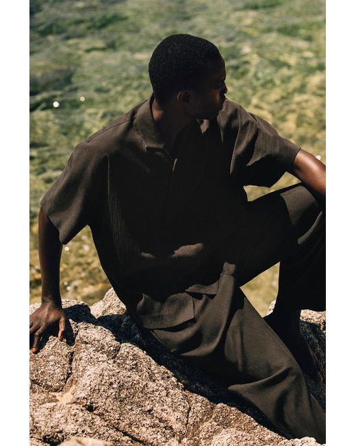 COS Black Crinkled-Cotton Shirt for men