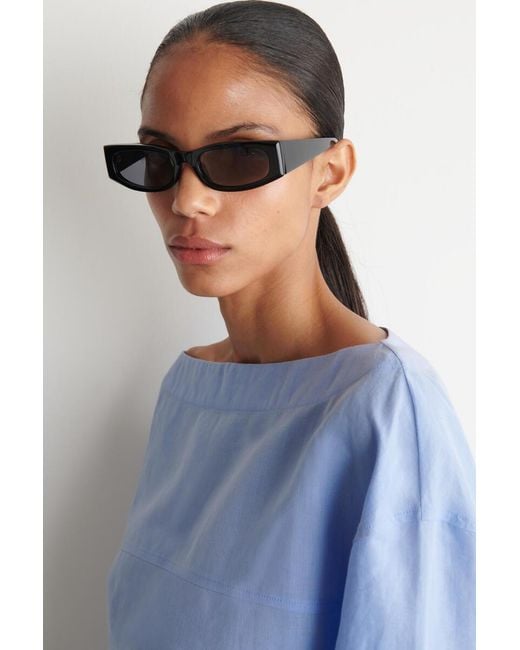 COS Blue Boat-Neck Linen Blouse
