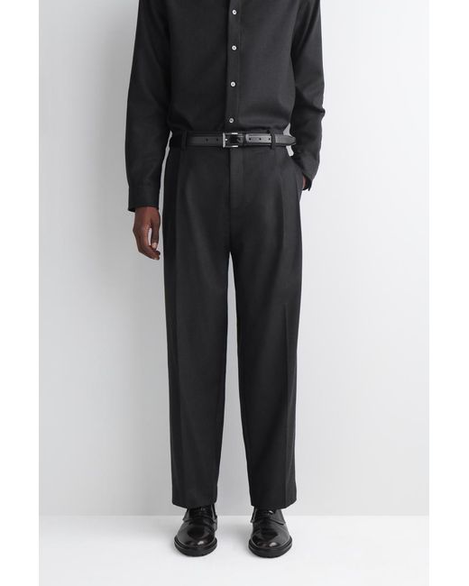 COS Black Pleated Wool Relaxed-Fit Straight-Leg Trousers for men