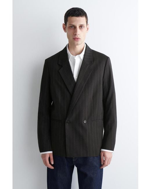 COS Black Pinstriped Double-Breasted Blazer for men