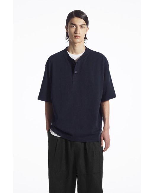 COS Oversized-t-shirt Mit Kurzer Knopfleiste in Blue für Herren