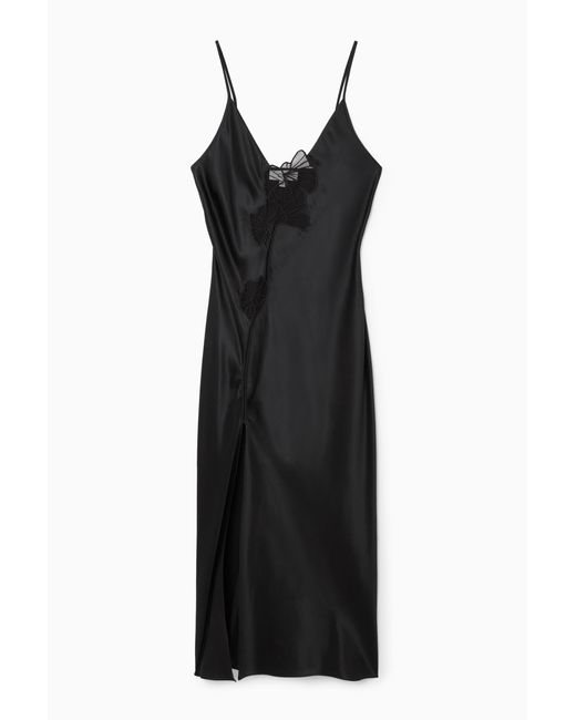 COS Black Lace-paneled Silk Slip Dress