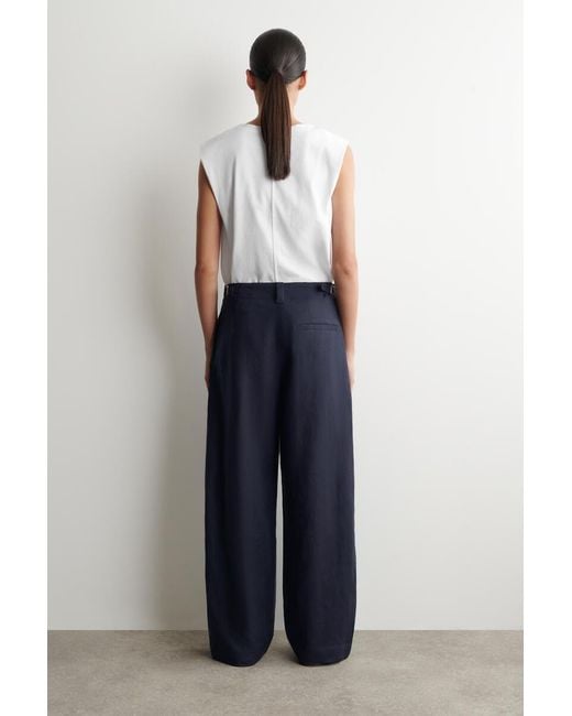 COS Blue Buckle-Detail Linen Balloon-Leg Pants