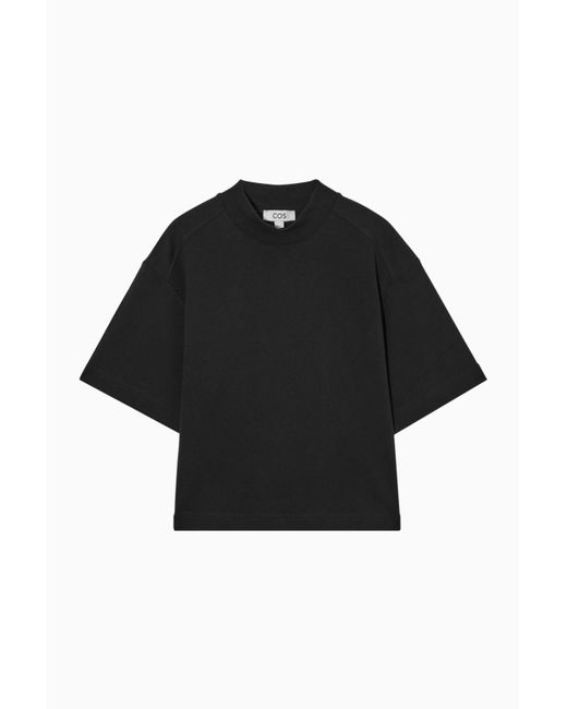 COS Cotton Boxyfit Mockneck Tshirt in Black Lyst