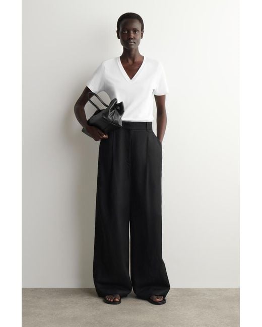 COS White Cotton V-Neck T-Shirt