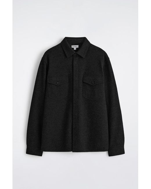 COS Black Relaxed Boiled-Wool Overshirt for men