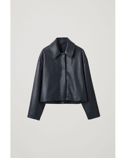 COS Blue Zip-up Leather Jacket for men
