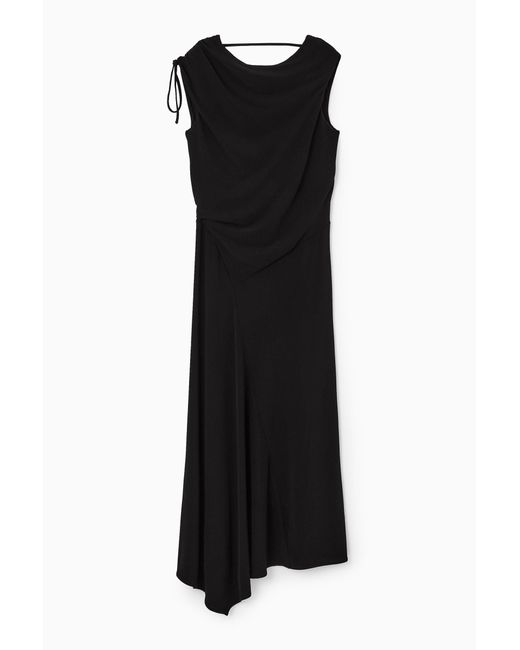 COS Black Asymmetric Cowl-neck Midi Dress
