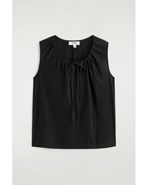 COS Black Gathered-Neck Jersey Tank Top
