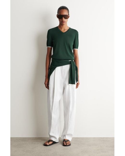 COS Green Layered-Detail Knitted V-Neck T-Shirt