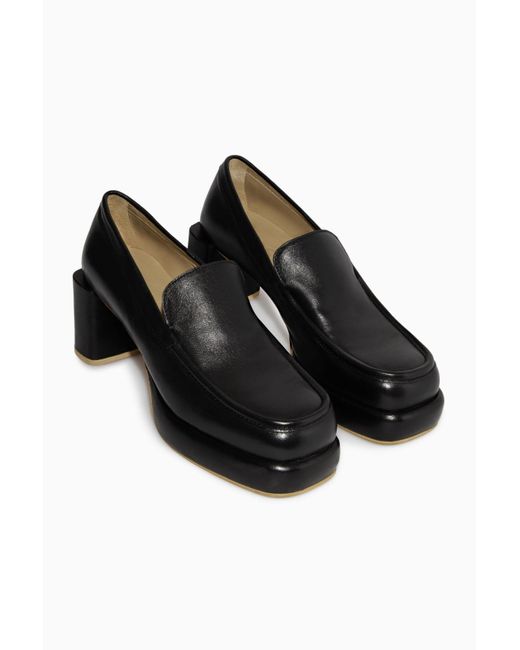 COS Black Leather Platform Heeled Loafers