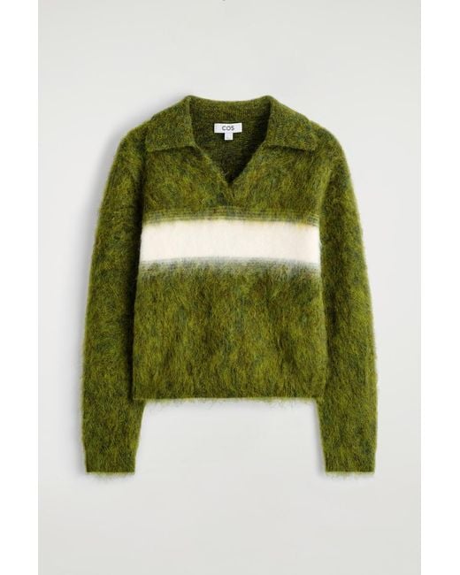 COS Green Striped Mohair-Blend Polo Jumper