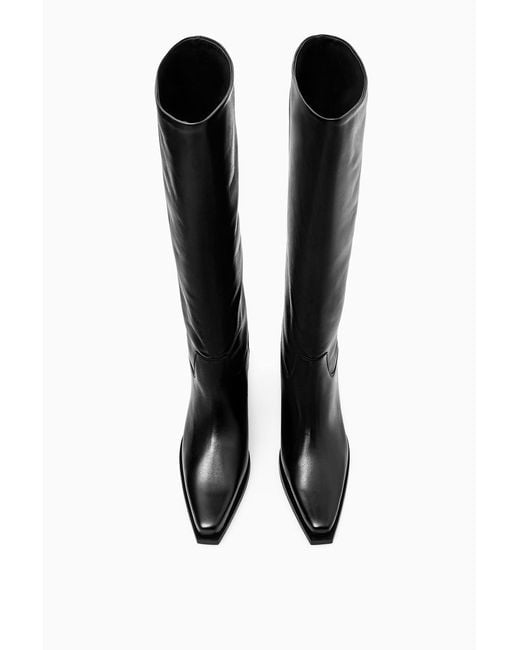 COS Black Knee-high Leather Cowboy Boots