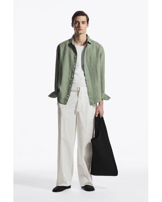 COS White Belted Pleated Wide-leg Pants for men