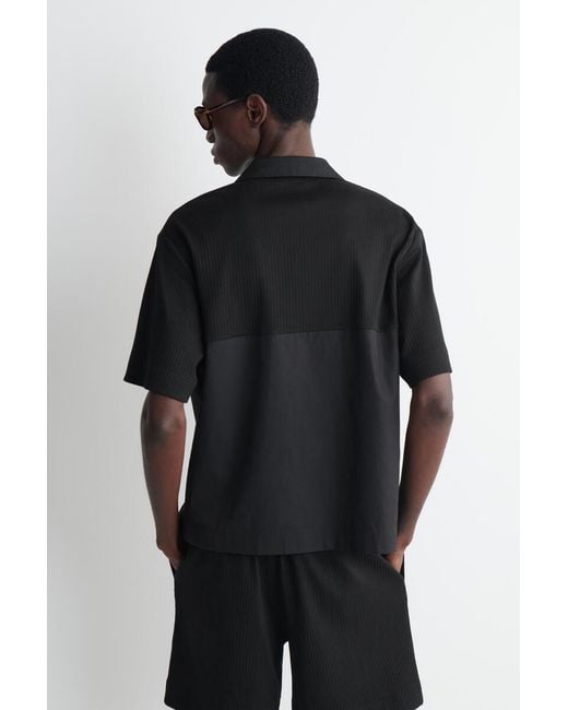 COS Black Relaxed Contrast-Panel Shirt for men