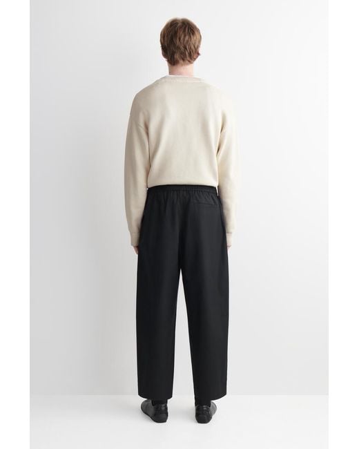 COS Black Cropped Elasticated Relaxed-Fit Wide-Leg Trousers for men