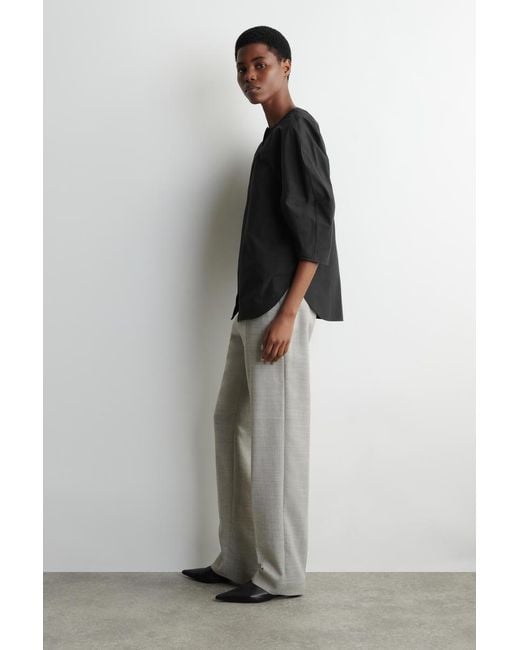COS Black Sculptural Pima Cotton-Poplin Blouse