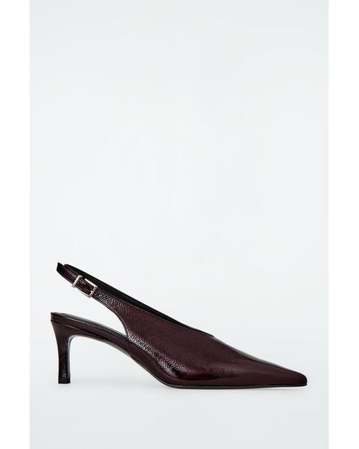 COS Brown Pointed Patent-Leather Slingback Pumps