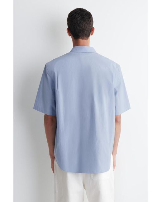 COS Blue Relaxed Cotton Short-Sleeved Shirt for men