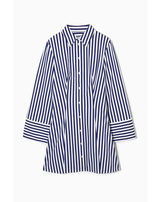 COS Striped Waisted Mini Shirt Dress in Blue Lyst