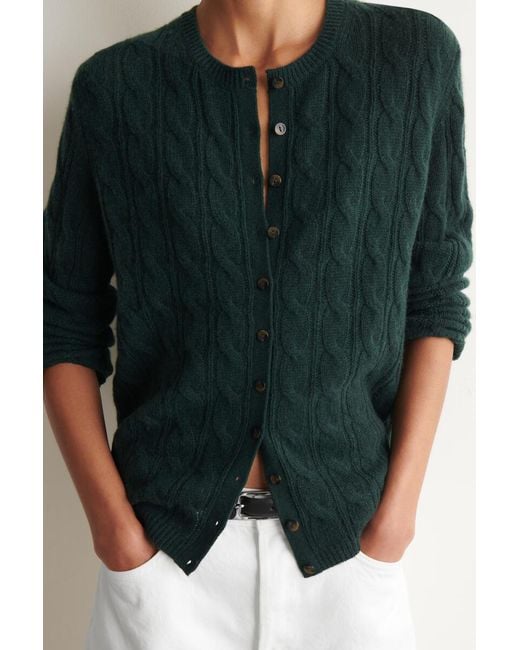 COS Green Cable-Knit Cashmere Cardigan