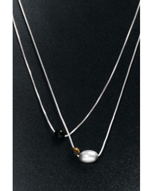 COS Blue Double-Chain Pebble Beaded Necklace for men