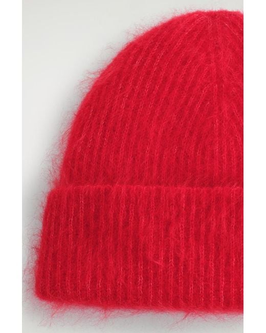 COS Red Ribbed Mohair Beanie